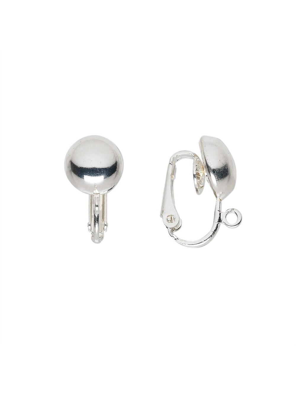 Clip On Earring Hooks Findings Silver Plated XL Large 10mm Half Ball 10 pcs